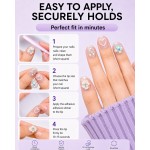 Nude‑Pink Short Square Press‑On Nails, Gentle Style False Nails with 3D Flowers, Hearts, Pearls & Glitter Rhinestones